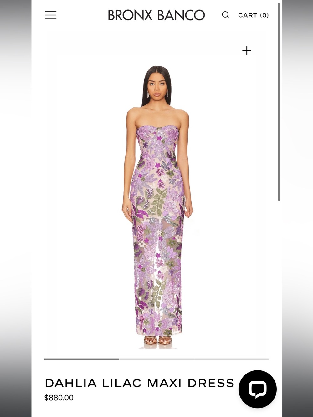 Bronx and Banco Lilac Floral Strapless Sequin Maxi Dress